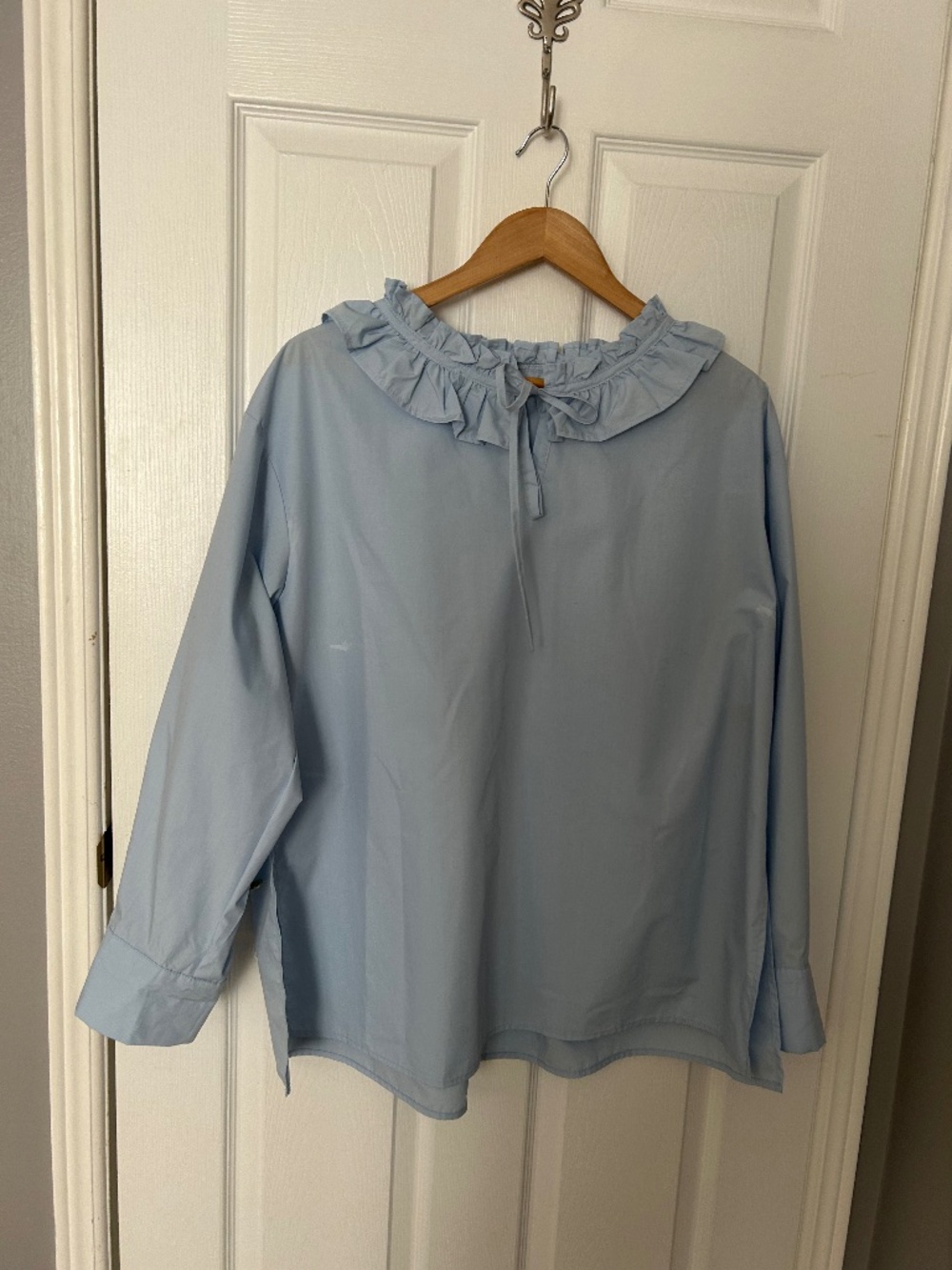 SHEIN Light Blue Ruffle Neck Blouse - Size L